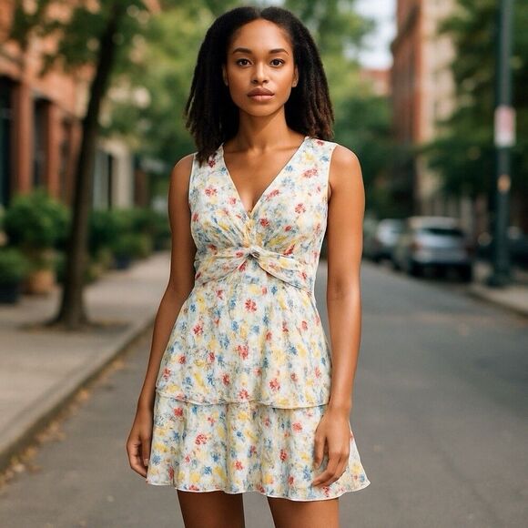 Banana Republic Floral Print Sleeveless Tiered Ruffle Fit and Flare Dress 12 - Picture 1 of 12